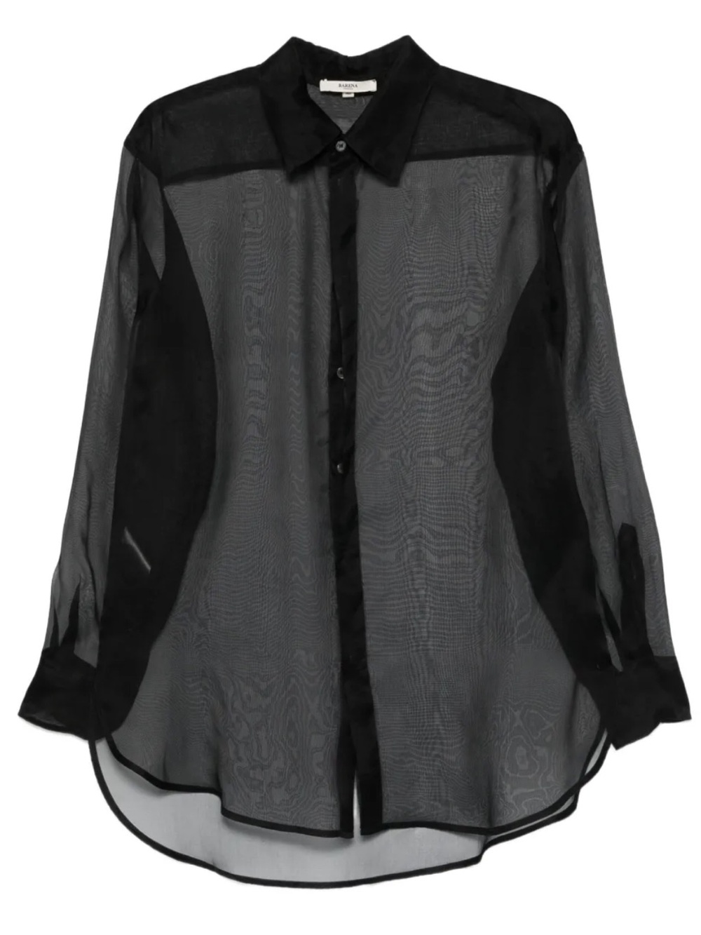 Merona Black Sheer Long-sleeve Button-down Silk Shirt Mesh Size Large Chic Layer